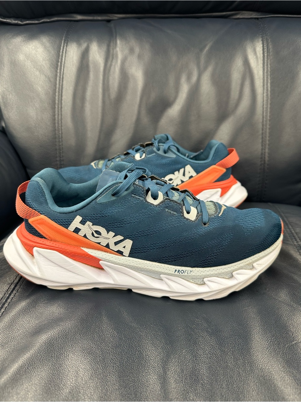 Hoka one one elevon 2 marine blue orange women’s running shoe size 8.5 women’s